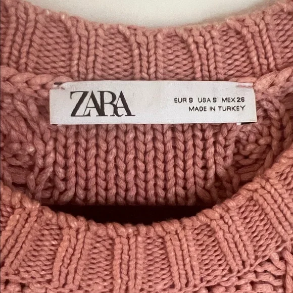 🪅Zara Pink Cable Knit Cotton Oversize Crewneck Sweater Small - Picture 6 of 9